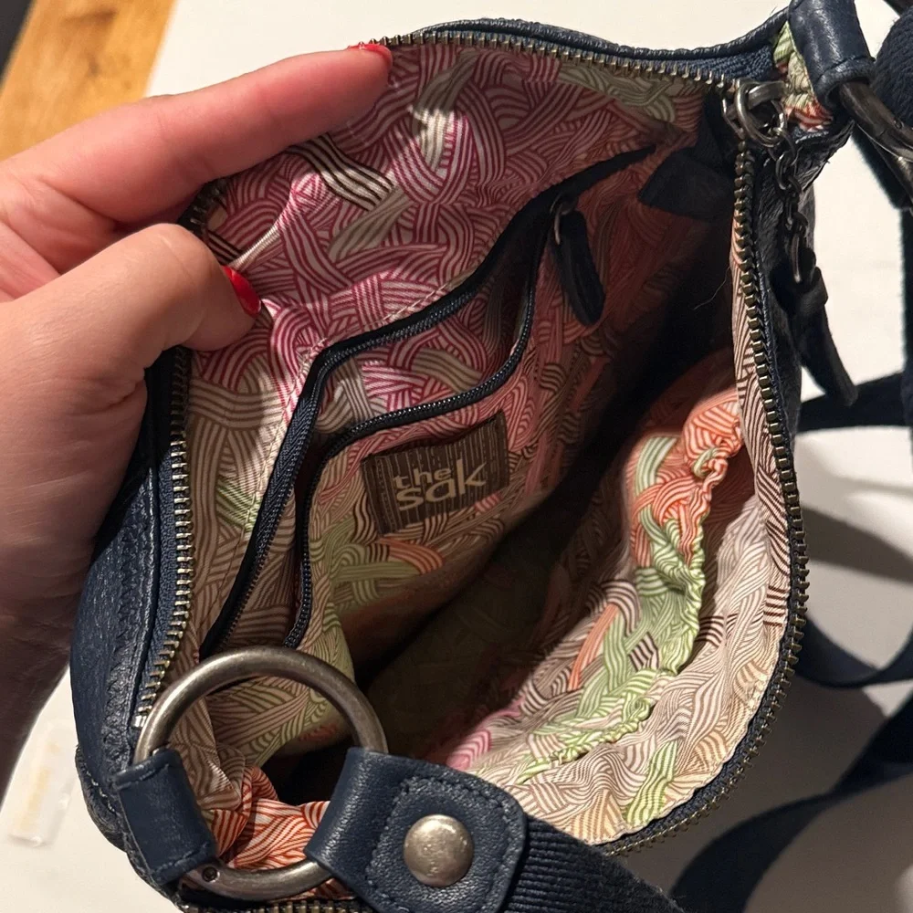 The Sak Dark Blue Leather Messenger Bag